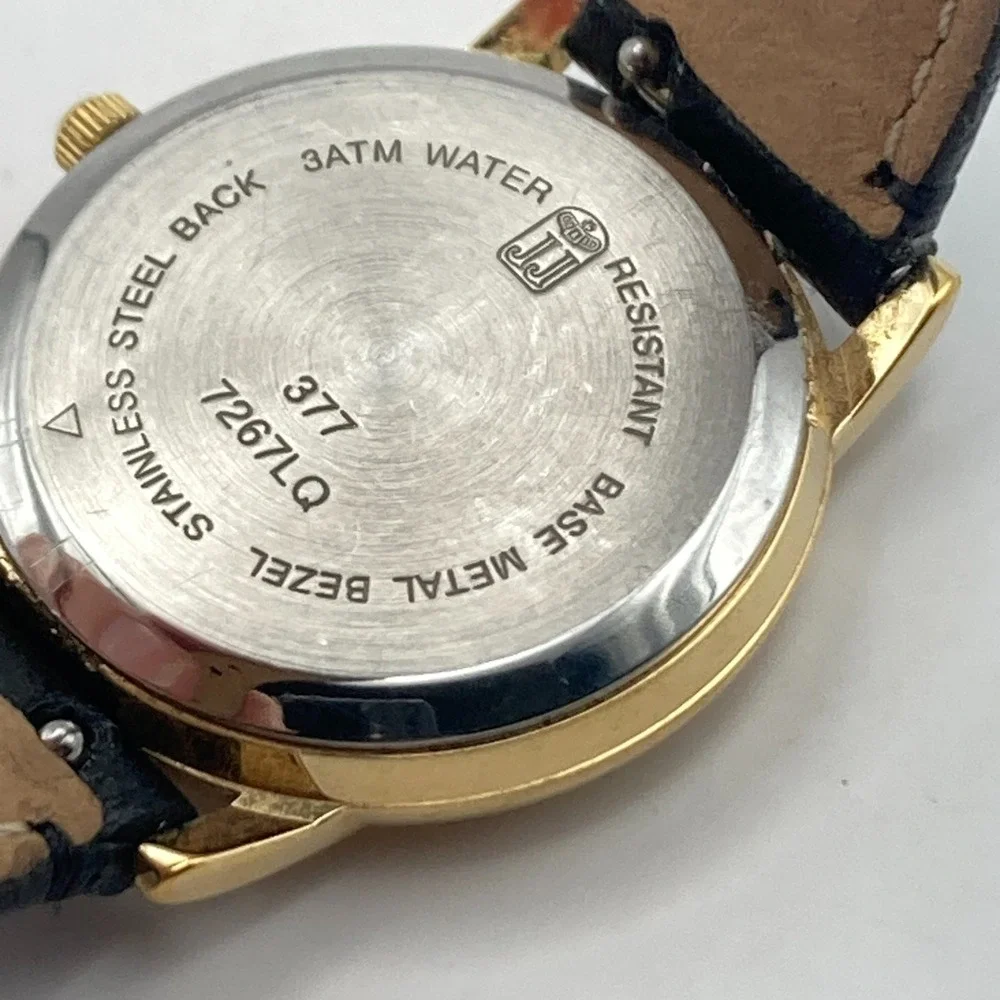 Vintage Jules Jurgensen Womens Watch Gold Tone 27mm Black Leather New Battery 8
